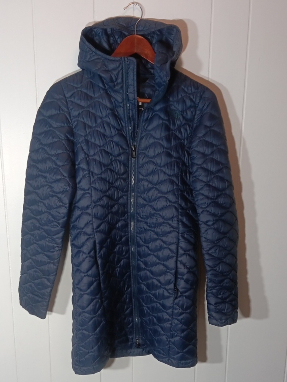 The North Face Women's Navy Quilted Hooded Long Puffer Coat
